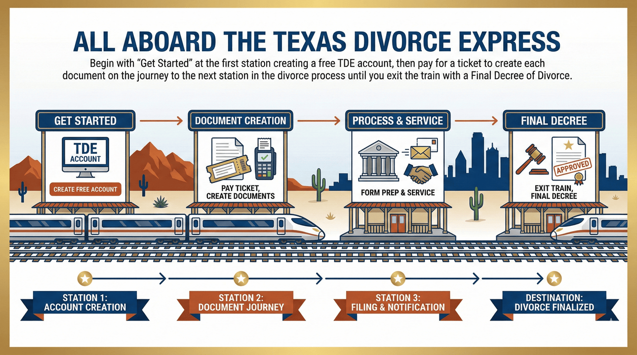 Texas divorce process flowchart from eligibility to finalization